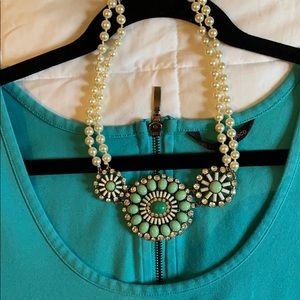 Double stranded faux pearl statement necklace